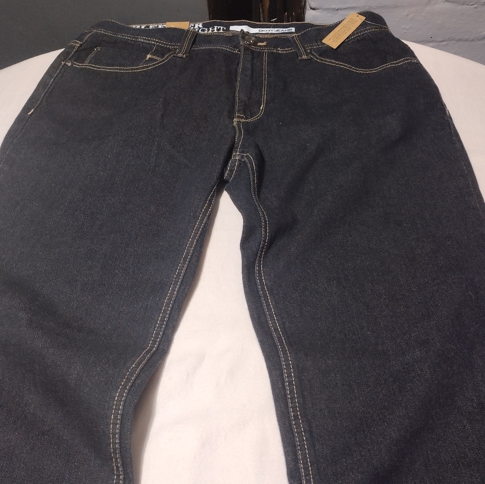 DKNY Bleeker Dark Blue Wash Regular Fit Low Rise Straight Leg Jeans - Picture 16 of 16